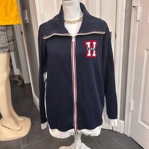 Retro prep Tommy Hilfiger Full Zip Jacket Men’s XXL Navy Varsity H Logo Sweater